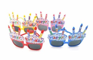 ハッピーバースデー メガネ 誕生日 サングラス パーティーサングラス ケーキの形 4色セット です。
