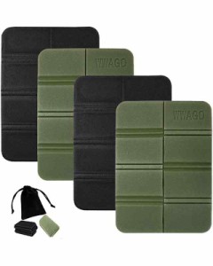 折り畳み マット 4個セット 座布団 収納袋付き 軽量 アウトドア (黒+カーキ)
