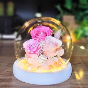 【Dear your Flowers】プリザーブドフラワー プレゼント 贈り物 2024 母の日 ギフト 誕生日 女性 ガラスドーム LEDライト付 フラワーギフ