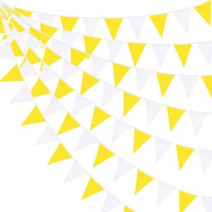 PinkBlume 黄色のパーティーの装飾 黄白い 三角旗 布ガーランドバナー 飾り約10m長 に適しています ひまわりレモン 蜂 テーマパーティペ