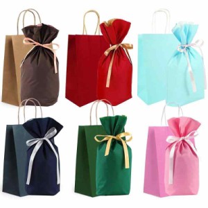 ラッピング袋 ギフトバッグ 贈り物袋 紙袋 包む リボン付きギフト袋 ラッピング紙袋 手提げ袋 プレゼント用6色 ギフト包装小分け 無地 厚
