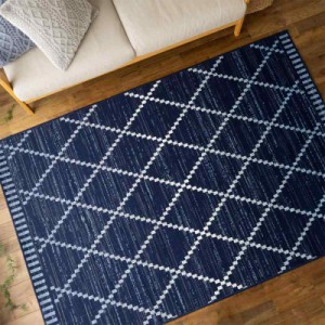 サヤンサヤン 幾何学模様 ベニワレン風 ラグマット 絨毯 トリコ (194×250 cm［ラグ］約3畳, ブルー)