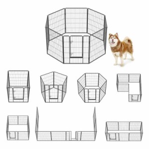 FEANDREA ペットフェンス 大型犬用 中型犬用 ペットサークル パネル8枚 複数連結可能 スチール製 組立簡単 折り畳み式 犬ゲージ 全成長期