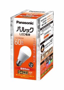 パナソニック パルック LED電球 口金直径26mm 60W形相当 電球色 シリカ電球同サイズ 断熱材施工/密閉型/屋外器具対応 LDA7LHS6