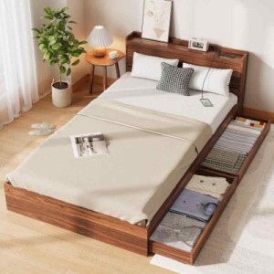WLIVE ベッド すのこベッド シングル ベッドフレーム シングルベッド 木製 頑丈 コンセント付き 通気性 耐久性 ベッド下収納 フレーム 組