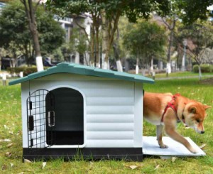 OSJ 犬 ケージ ペット 犬用ケージ 屋根付き 犬小屋 ドア付き ペットハウス ペットケージ プラスチック製 小型犬 中型犬 室内 留守番 フェ