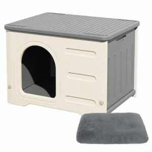 Pempet 猫 ハウス キャットハウス ペットハウス 小型犬用 プラスチック 猫小屋 屋外 室内 野良猫ハウス オールシーズン 毛布付き 防寒 雨