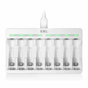 EBL 充電池単3 充電器セット 単三電池（2800mAh*8）+充電器セット ニッケル水素/ニカド充電池に対応 各スロット独立充電 ミニ四駆 充電器