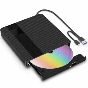 TOPERSUN DVD/CDドライブ外付け 外付けDVD・CDドライブ 静音 コンパクト ポータブルドライブ DVD/CDプレイヤー typeC/USB3.0超高速転送・