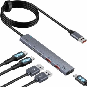 Aceele USB ハブ 4 USB ポート USB 3.0 ウルトラスリム ハブ 60cm 延長ケーブル 在宅勤務 (2 USB-A+2 USB-C（120cm）)