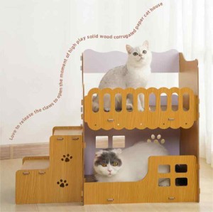 2023新型猫用爪とぎ 天板２枚付き キャットハウス キャットタワー ダンボールハウス 爪とぎ兼ベッド 猫箱 二階 組み立て式 高密度段ボー