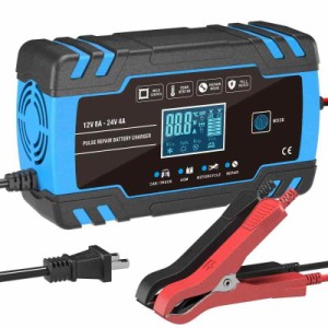 AUTOWHD 12Vと24V用鉛蓄バッテリー充電器 全自動バッテリーチャージャー 修復充電機 パルス充電 1.5A/4A/8A充電電流 トリクル充電 3-150A