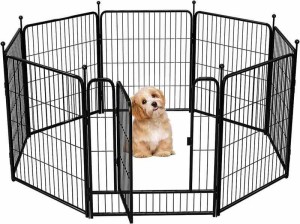 ペットフェンス 犬 サークル 室内 大型犬 フェンス 中小型犬 ペットサークル パネル8枚 スチール 複数連結可能 室内室外兼用 (8枚)