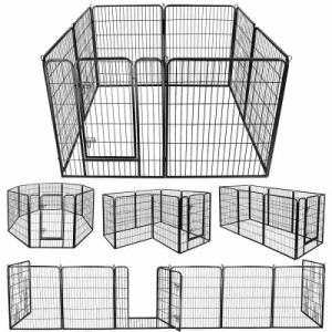 DUDULIFE ペットフェンス 大型犬用 中型犬用 ペットケージ 折り畳み式 ペットサークル スチール製 複数連結可能 室内室外兼用 犬小屋 (10