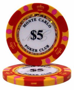 【ノーブランド品】モンテカルロ 13.5g ポーカーチップ 25枚セット レッド $5