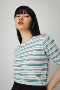 【60％OFF】 MULTICOLOR BORDER RIB TOPS/マルチカラーボーダーリブトップス WOMENSレディース