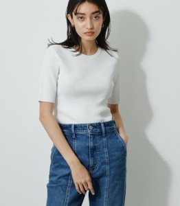 HALF SLEEVE CREW NECK RIB TOPS/ハーフスリーブクルーネックリブトップス WOMENSレディース