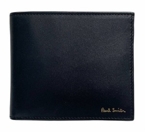 新品同様 ポールスミス 財布 二つ折り マルチストライプ ブラック 黒 レザー コインケースあり メンズ Paul Smith  【中古】