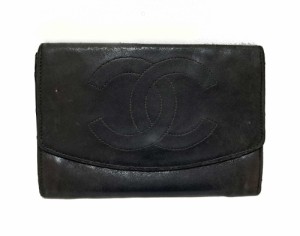 シャネル 財布 二つ折り ココマーク ラムスキン レザー ブラック 黒 CHANEL レディース【中古】