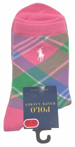 未使用 ラルフローレン ソックス レディース キッズ  22-24ｃｍ チェック 靴下 ピンク クルー丈 ナイガイ 日本製 POLO RALPH LAUREN ポニ