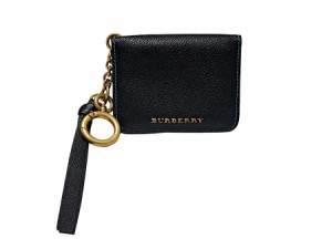 新品同様 BURBERRY バーバリー レザー キーリング付き カードケース　パスケース ブラック 黒  チェーン 【中古】