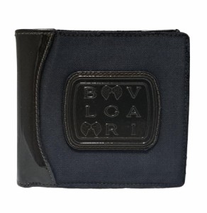 ブルガリ 二つ折り 財布 ネイビー ブラック ロゴ メンズ レディース コンパクト コインケースあり BVLGARI レオーニ 【中古】