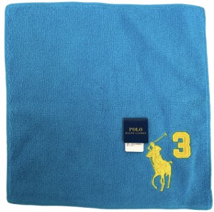 未使用 ラルフローレン ハンドタオル ミニタオル ハンカチ 刺繍　ビックポニー　ポニー　ブルー　スカイブルー　Polo Ralph Lauren  【中