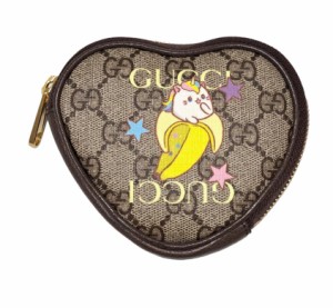 未使用 グッチ ポーチ コインケース 小銭入れ ハートシェイプ ばなにゃ ＧＧ柄 ＧＧスプリーム ハート イラスト ＧＵＣＣＩ レディース  