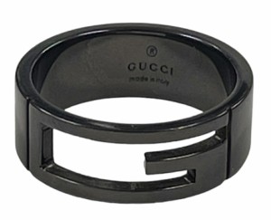 グッチ リング 指輪 21 シルバー ブラックコーティング メンズ カットアウト Gモチーフ ブランテッドGリング ＧＵＣＣＩ 20号 黒 SV925  