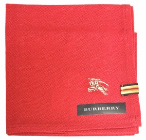 未使用 バーバリー  ハンカチ マーク 赤  綿　コットン 100％　レッド　厚手　 レディース BURBERRY ワンポイント 刺繍　無地 【中古】