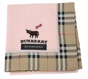 未使用 バーバリー  ハンカチ ピンク チェック ベージュ  綿　コットン 100％　牛　カウ　 レディース BURBERRY ワンポイント 刺繍　【中