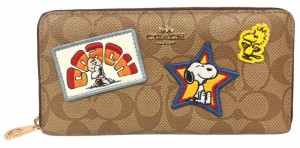 未使用 コーチ スヌーピー ピーナッツ COACH シグネチャー スヌーピーコラボ 財布 長財布 ウォレット C4598 SNOOPY ワッペン ベージュ レ