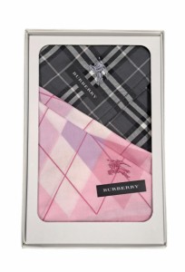 未使用 バーバリー  ハンカチ ピンク グレー チェック  2枚セット 綿　コットン 100％　レディース メンズ BURBERRY 【中古】