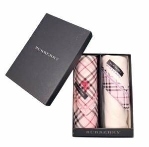 未使用 バーバリー  ハンカチ ピンク ホワイト パープル チェック  2枚セット 綿　コットン 100％　レディース BURBERRY 【中古】