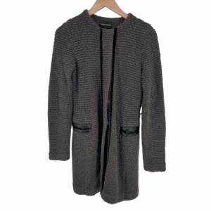 EMPORIO ARMANI(エンポリオアルマーニ) カーディガン ニット クルーネック 長袖 ロング レザーパイピング レディース EUR：40 【中古】【