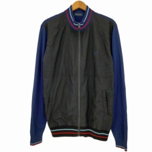 FRED PERRY(フレッドペリー) WOVEN PANEL KNITTED JACKET ナイロン切替 ニットジャケット メンズ import：L 【中古】【ブランド古着バズ