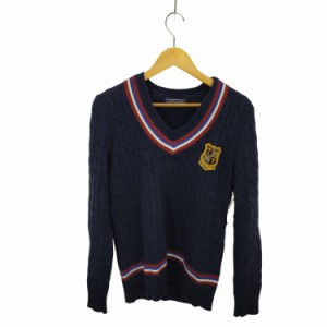 TOMMY HILFIGER(トミーヒルフィガー) ケーブルニット コットンVネックセーター チルデンニット クリケットセーター メンズ JPN：S 【中古