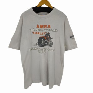 HARLEY DAVIDSON(ハーレーダヴィットソン) 80S USA製 モーターサイクル レーシング シングルステッチ PRINT S/S TEE BEEFY-T オーバーサ