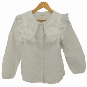 ZARA(ザラ) POPLIN SHIRT WITH BIB COLLAR コットン フリル パフスリーブ シャツ ブラウス レディース  14【中古】【ブランド古着バズス