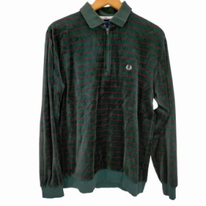 FRED PERRY(フレッドペリー) ボーダー ベロア ジップ ポロシャツ メンズ import：M 【中古】【ブランド古着バズストア】