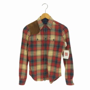 RALPH LAUREN(ラルフローレン) Silm Fit 肩スウェードレザー チェックシャツ レディース  0【中古】【ブランド古着バズストア】