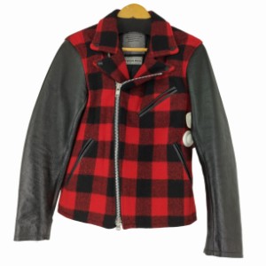 WOOLRICH(ウールリッチ) カウレザー ウールチェック ダブルライダース メンズ JPN：M 【中古】【ブランド古着バズストア】