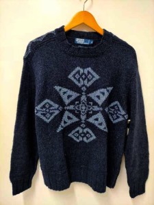 Polo by RALPH LAUREN(ポロバイラルフローレン) HAND KNIT コットンウール混シルク総柄ニット メンズ JPN：M 【中古】【ブランド古着バズ