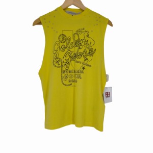 GOLDEN GOOSE(ゴールデングース) N/S TOPS スタッズ USED加工 ノースリーブ トップス Tシャツ カットソー プリント XS 黄色 イエロー レ