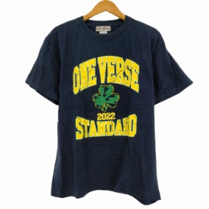 USED古着(ユーズドフルギ) {{ONE VERSE}} THREE LEAF CLOVER COLLEGE LOGO S/S TSHIRT【NAVY】 メンズ import：L 【中古】【ブランド古着