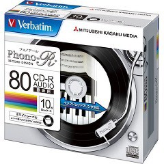 バーベイタム CD-R フォノアール 1回記録オーディオ用 80分 48倍速 MUR80PHW10V1(10枚入)[CDメディア]