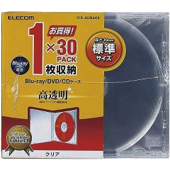 エレコム BLu-ray／DVD／CDケース 標準／PS／1枚収納 CCD-JSCN30CR(30枚入)[ブルーレイメディア]