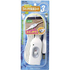 エルパ スイッチ付延長コード ホワイト 3m W-S1030B(W)(1コ入)[ＯＡ商品]