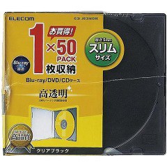 エレコム BLu-ray／DVD／CDケース スリム／PS／1枚収納 CCD-JSCS50CBK(50枚入)[ブルーレイメディア]