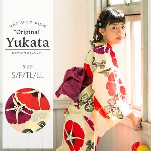 京都きもの町オリジナル 浴衣単品「赤色 朝顔」綿 S、F、TL、LL 女性浴衣ss2403ykl10ss2406ykl10